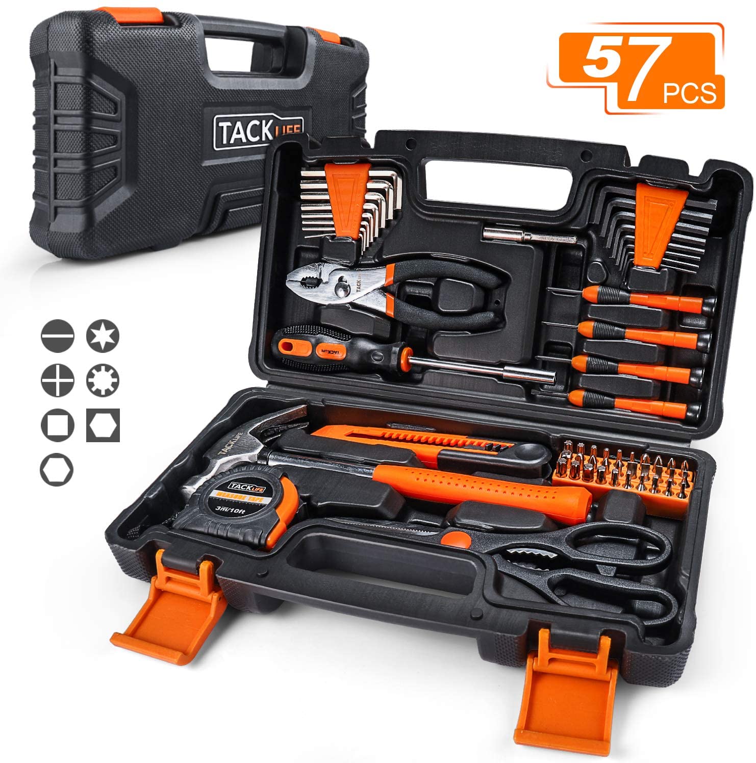 TACKLIFE 57-Piece Household Tool Kit - General Home Tool Kit with Storage Case-HHK3A