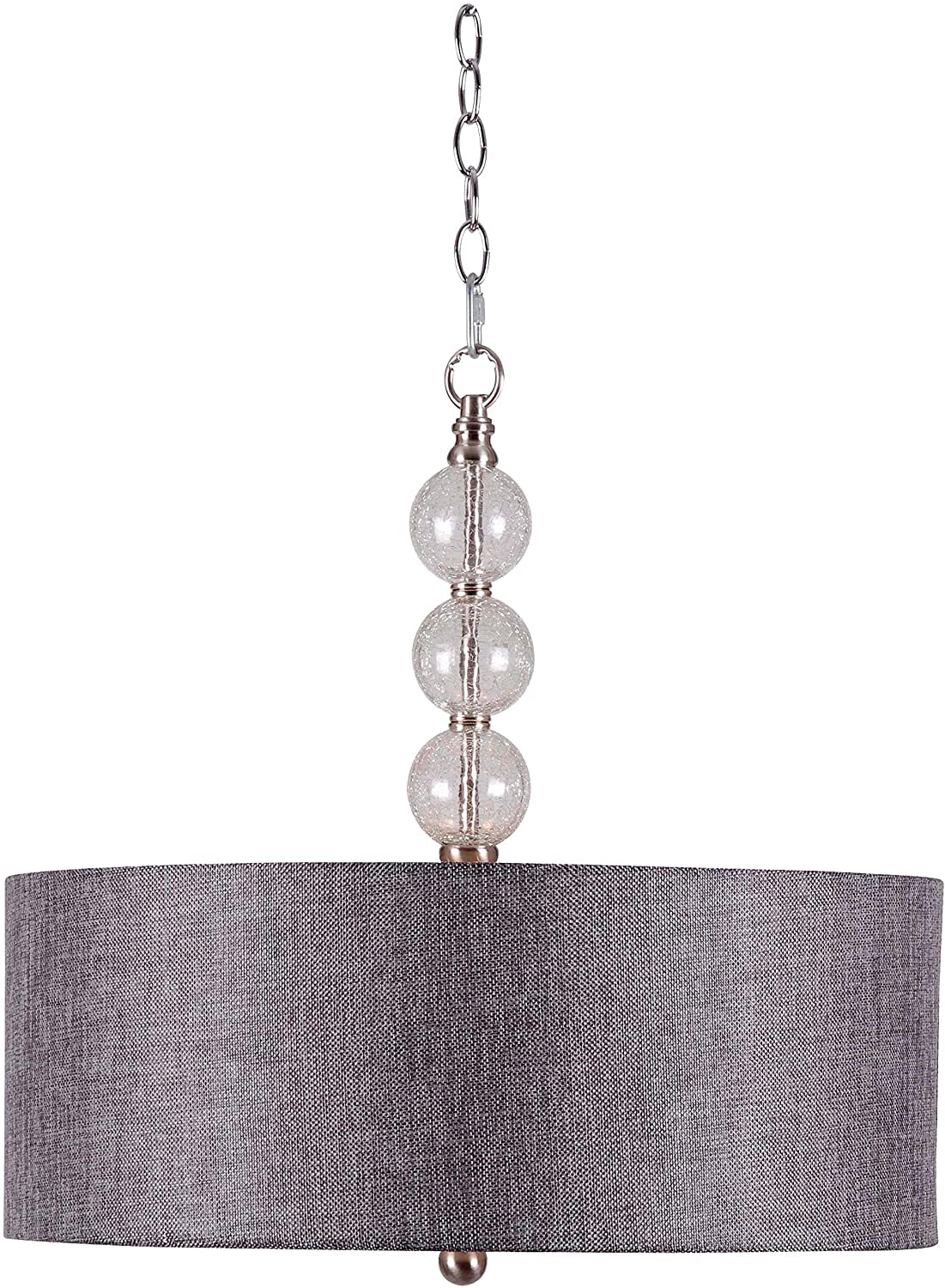 Kenroy Home 93313BS Maya 3-Light Pendant with Clear Crackle Glass Ball, Brushed Steel Finish