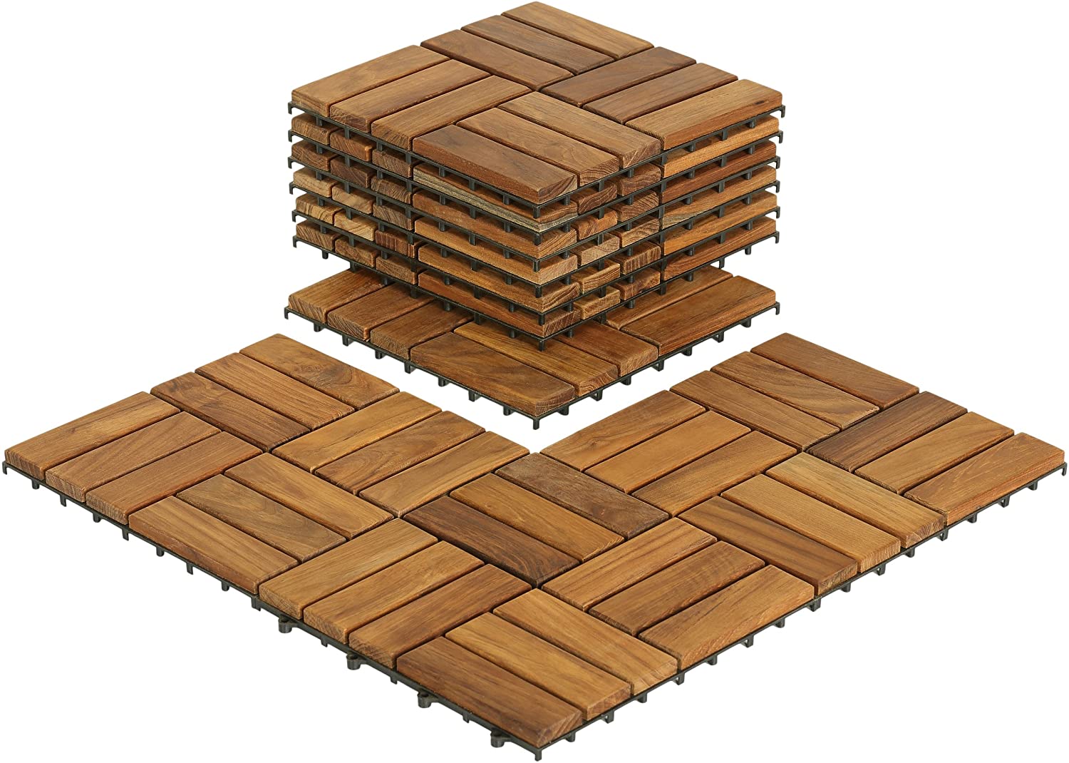 Bare Decor BARE-WF2009 Solid Teak Wood Interlocking Flooring Tiles (Pack of 10), 12