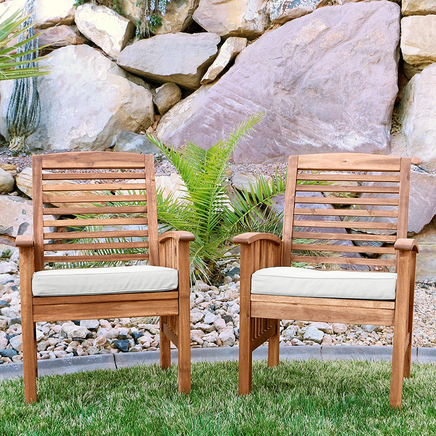 Walker Edison Furniture Company Solid Acacia Wood Patio Chairs (Set of 2) - Brown