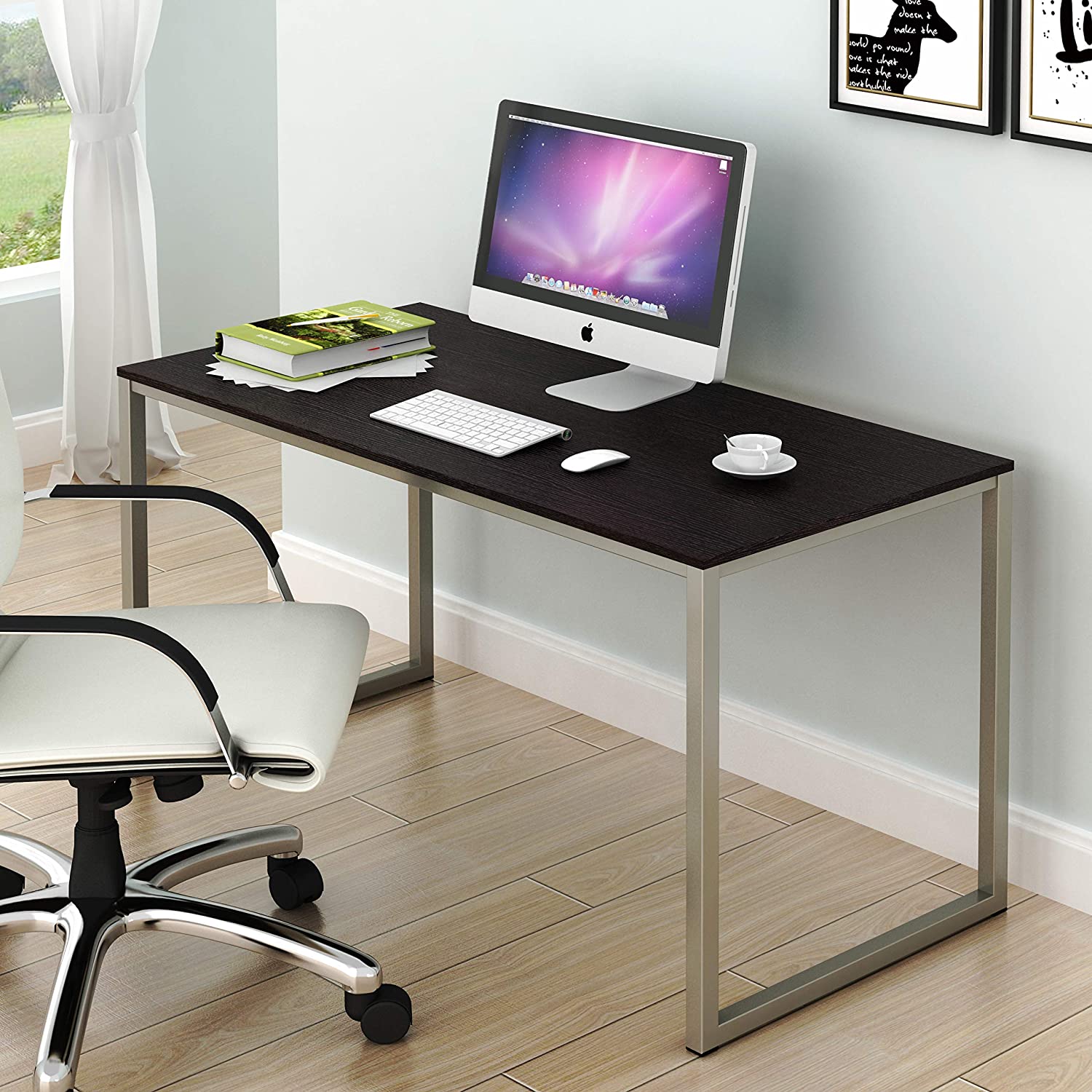 SHW Home Office 48-Inch Computer Desk, Silver/Espresso