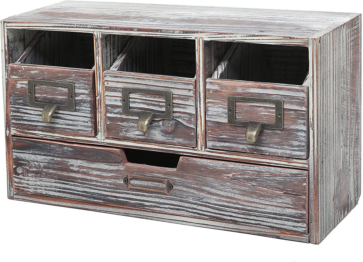Rustic Brown Torched Wood Finish Desktop Office Organizer Drawers/Craft Supplies Storage Cabinet