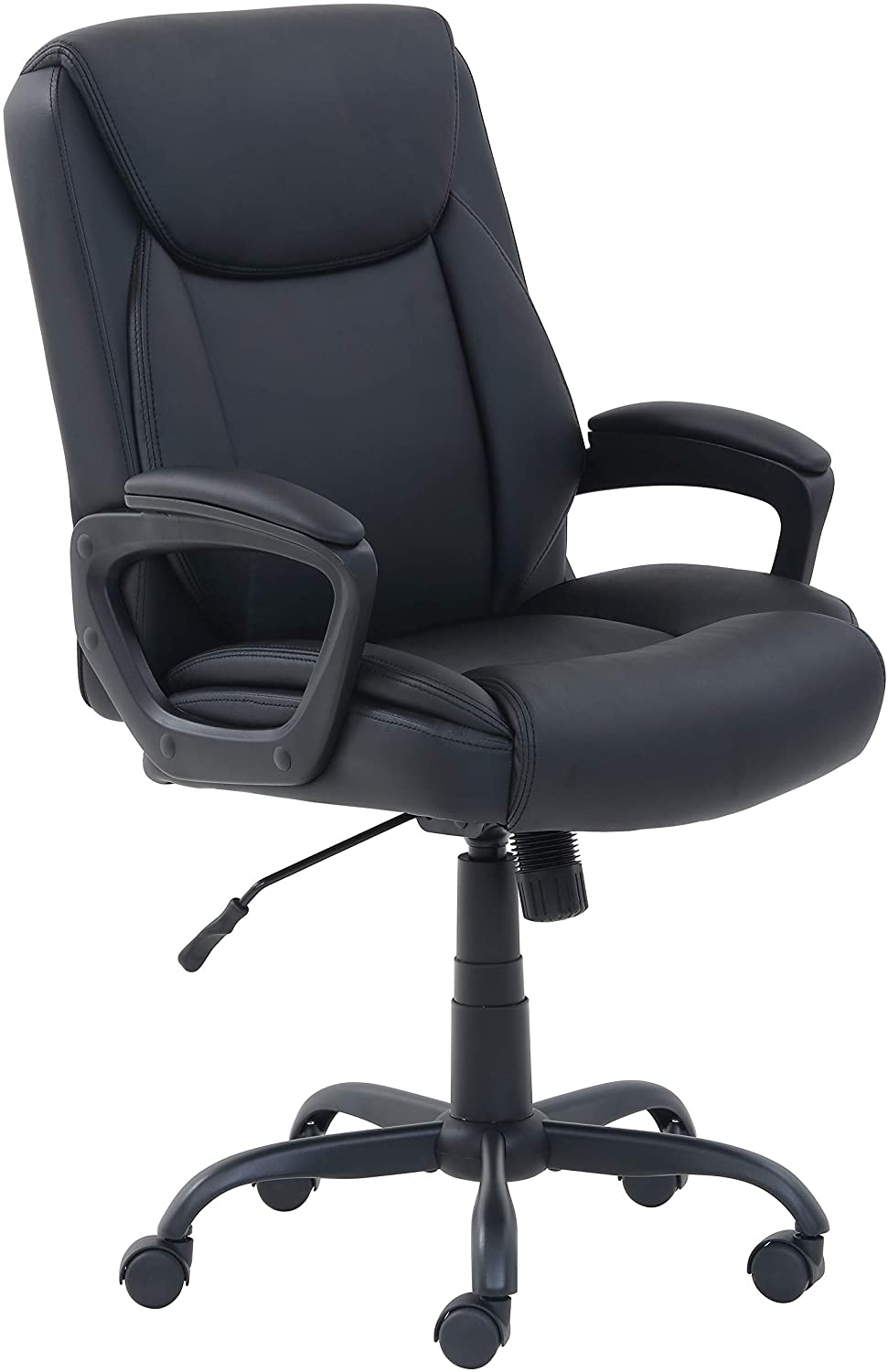 AmazonBasics Classic Puresoft PU-Padded Mid-Back Office Computer Desk Chair with Armrest - Black
