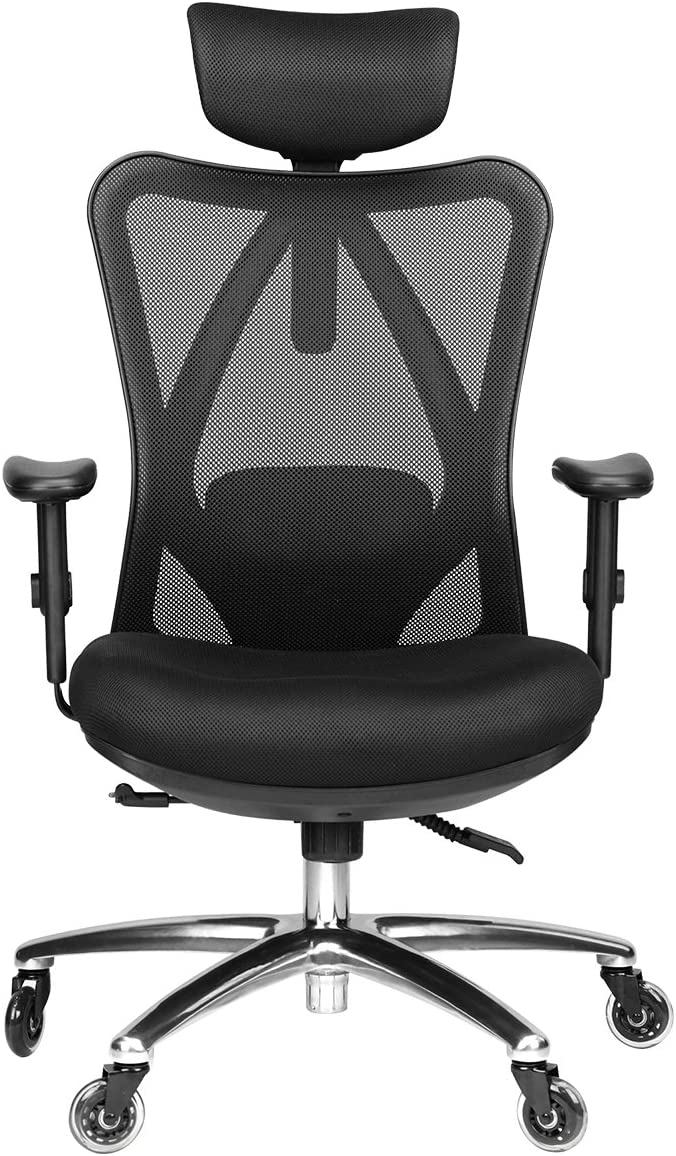 Duramont Ergonomic Adjustable Office Chair with Lumbar Support and Rollerblade Wheels - High Back with Breathable Mesh - Thick Seat Cushion - Adjustable Head & Arm Rests, Seat Height - Reclines