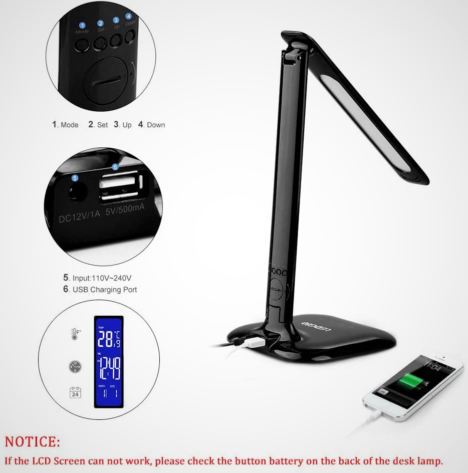 Ledgle Table Lamp with 8W Dimmer LED and LCD Screen