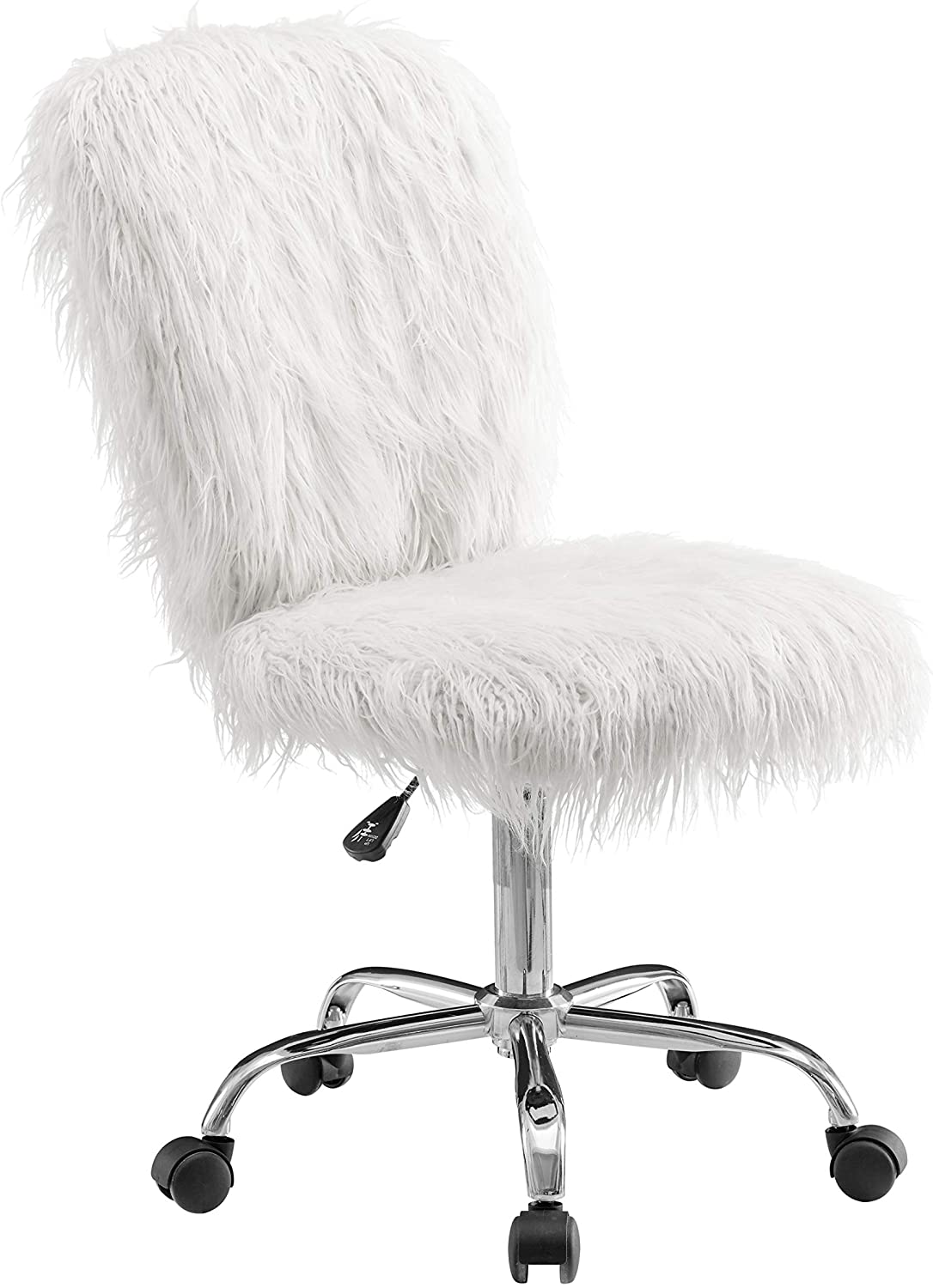 Linon Cora Faux Flokati Armless Office Chair, White